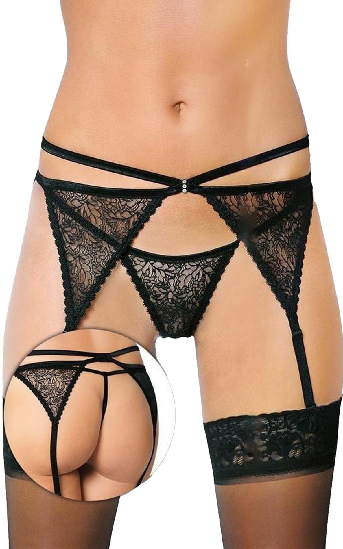 1-Pas do pończoch ze stringami koronkowy SoftLine 3318 czarny M/L-1