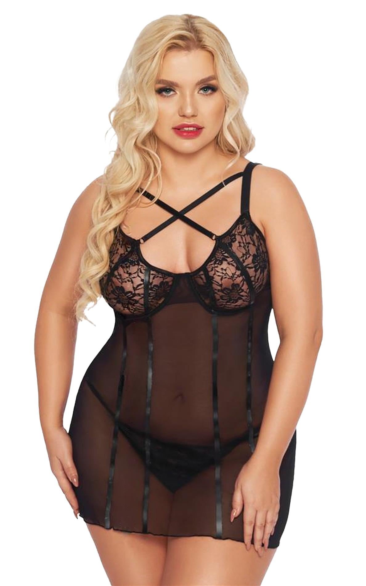 2-Koronkowa koszulka erotyczna Cornelia czarna 3XL SoftLine-2
