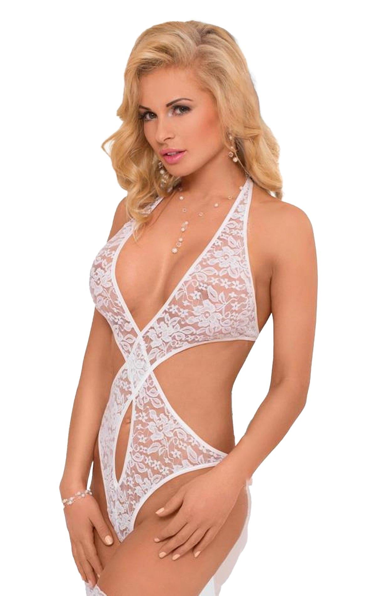 1-Body Silvia koronkowe białe S/L SoftLine Collection-1