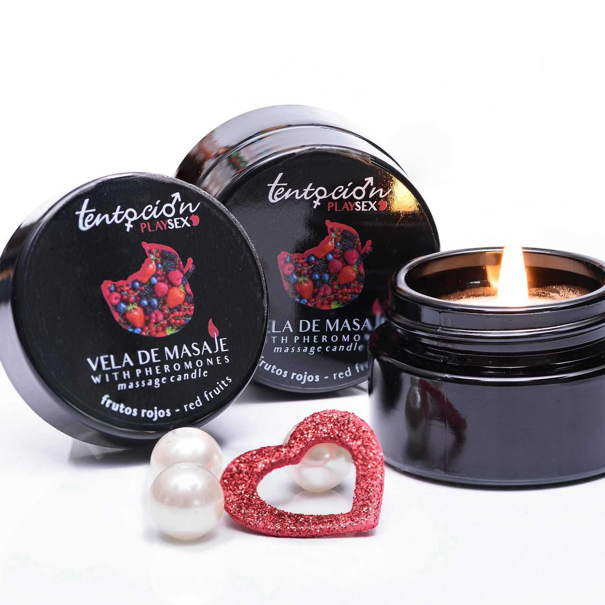 1-Świeca do masażu z feromonami Tentación Play Sex czerwone owoce 20ml-1