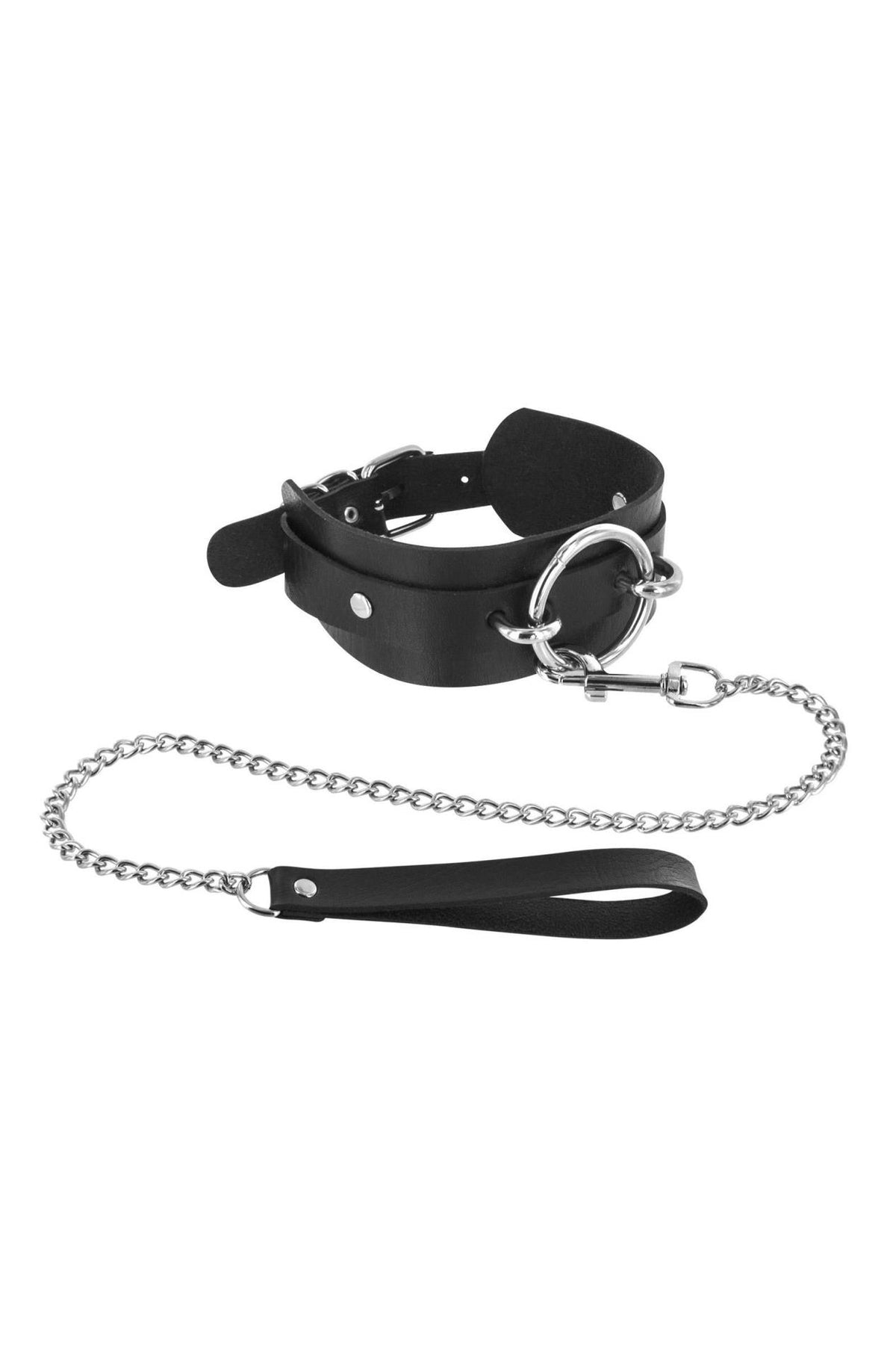 2-Obroża z smyczą Fetish Tentation czarna O Ring-2