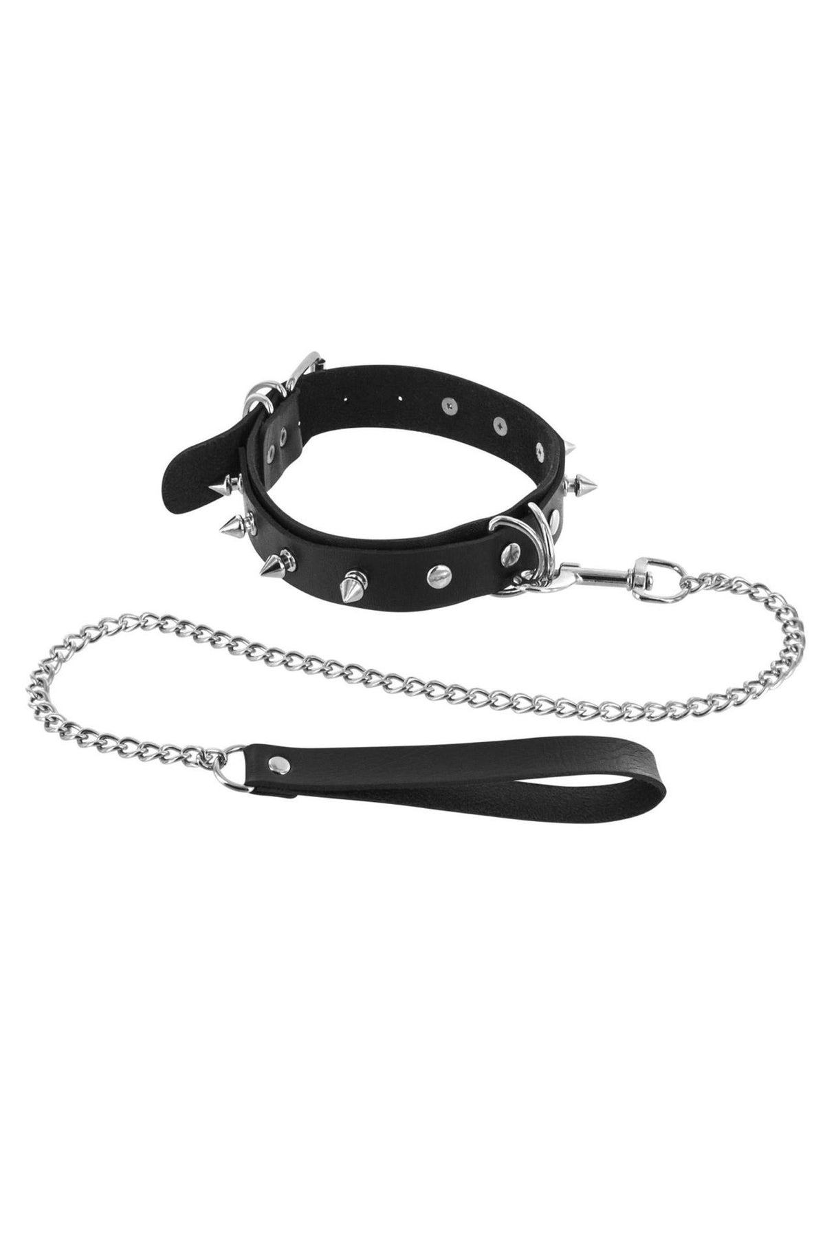 2-Obroża ze smyczą z metalowymi kolcami Fetish Tentation czarna-2