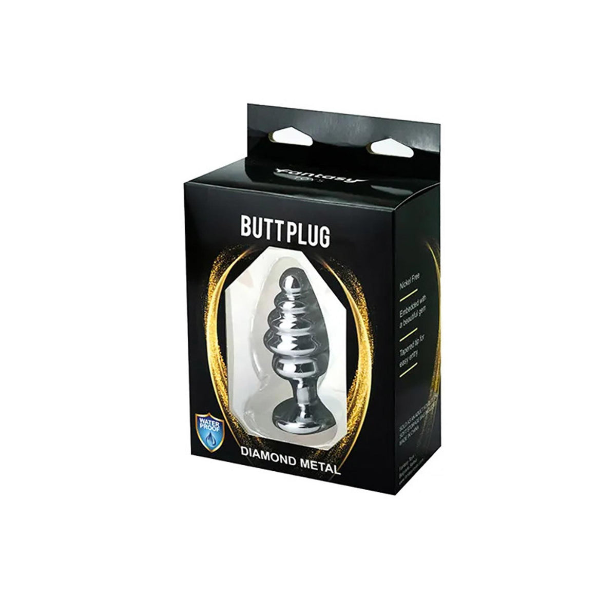 3-Srebrny żebrowany korek analny średni z białym kryształem Fantasy 8cm-3