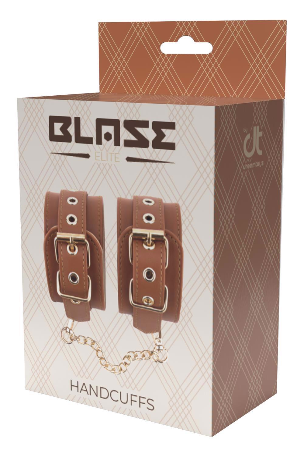 3-Kajdanki Blaze Elite koniakowe ze skóry PU Dream Toys-3
