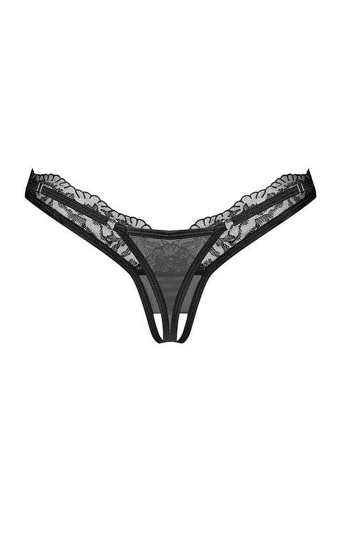 4-Stringi koronkowe otwarte Obsessive Arrowel czarne L/XL-4