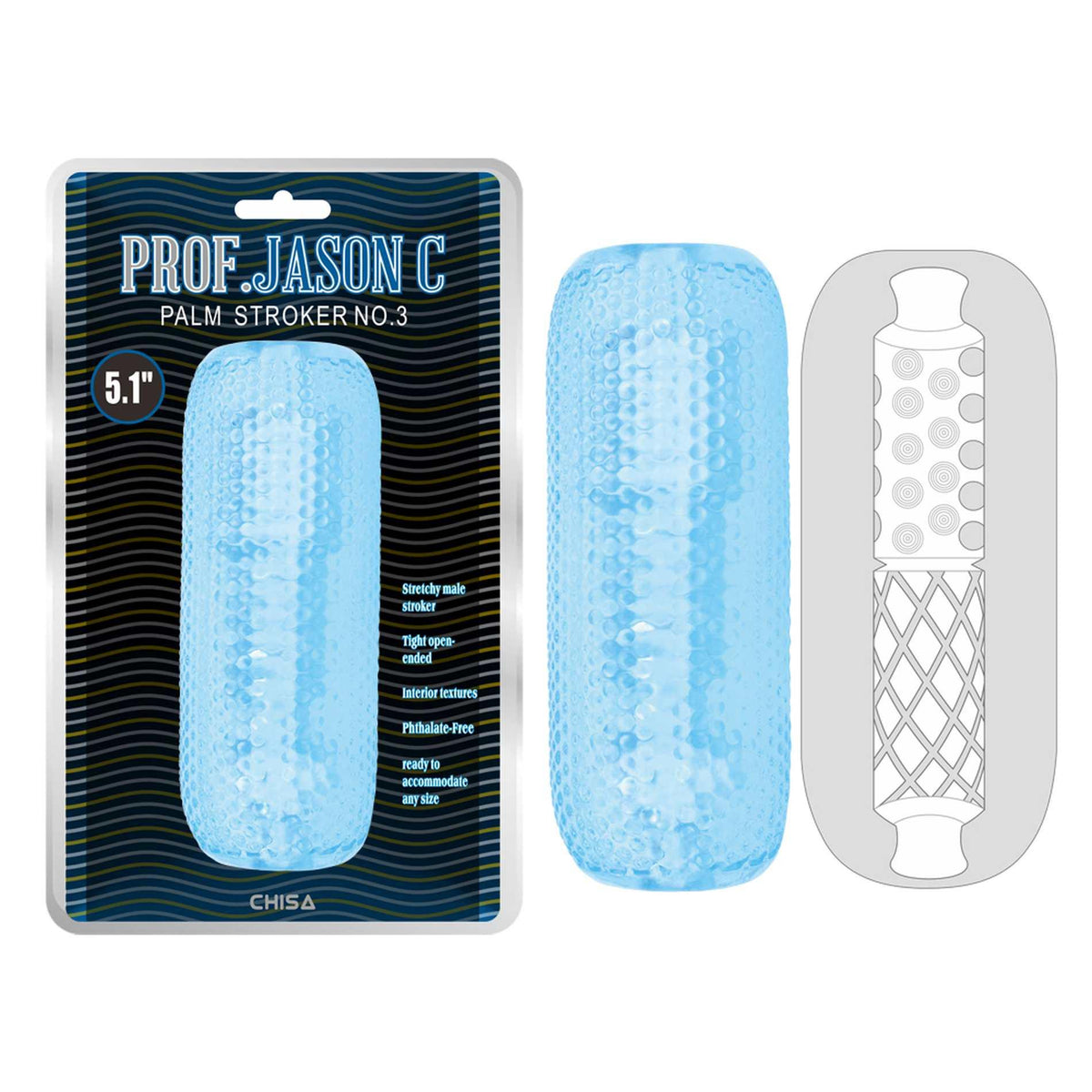 6-Masturbator dłoniowy z wypustkami Prof.Jason C No.3 niebieski 12,5 cm-6