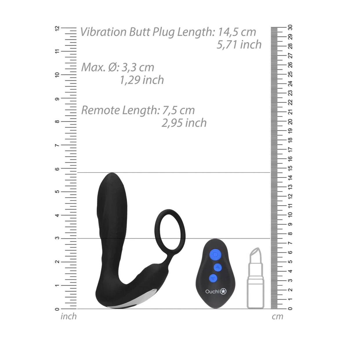 8-Korek analny wibrujący z elektrostymulacją i pierścieniem Ouch! 14,5 cm-8
