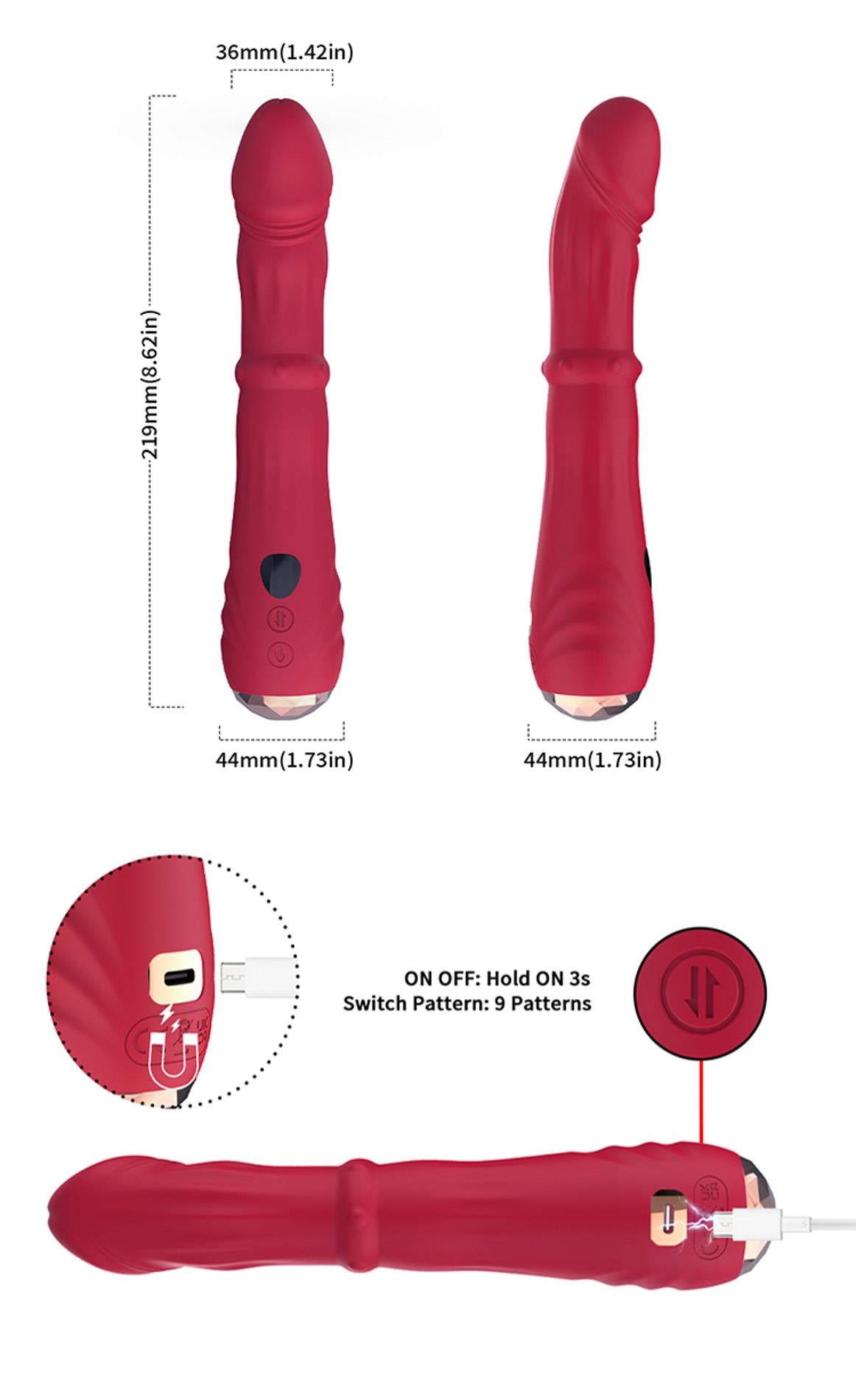 12-Wibrator punktu G Jackal czerwony z ruchami posuwistymi USB 22 cm-12