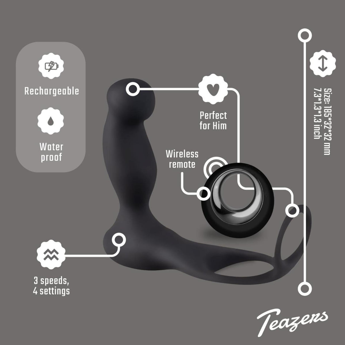 17-Masażer prostaty z pierścieniem Teazers pilot USB-17