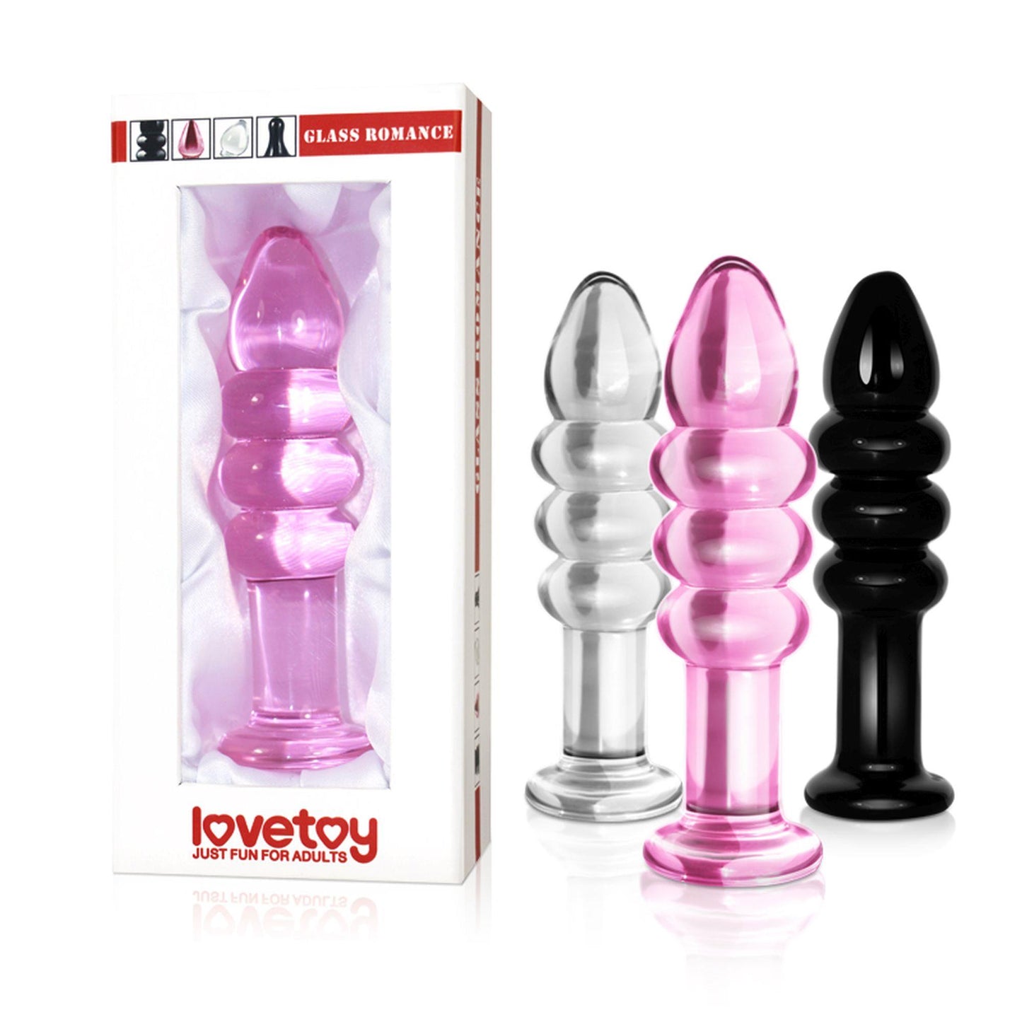 1-Różowy szklany korek analny z 3 pierścieniami 12cm-1