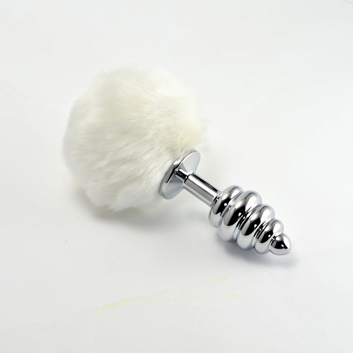 2-Metalowy korek analny biała puszysta końcówka 8 cm-2