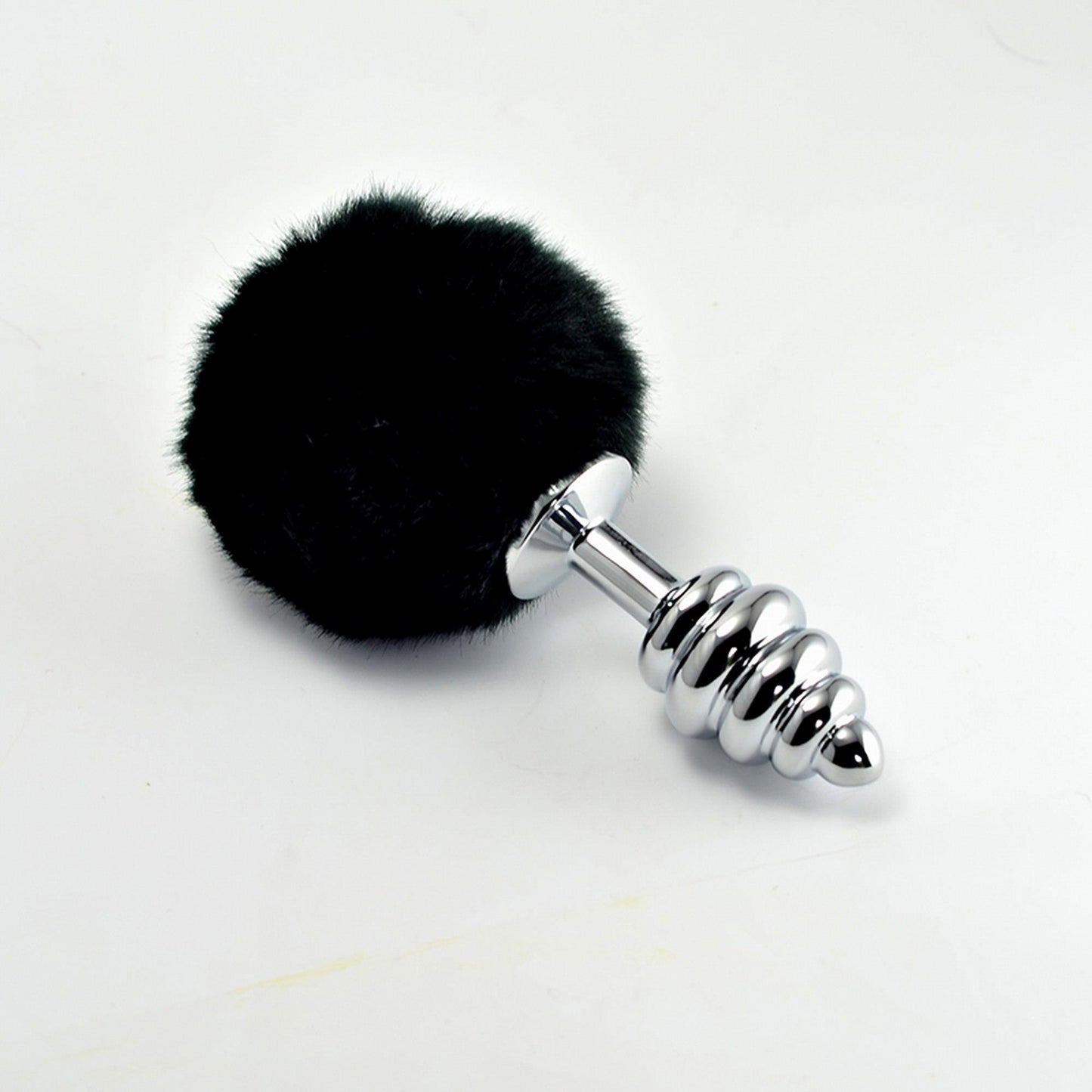 2-Metalowy korek analny z puszystą końcówką 8 cm-2