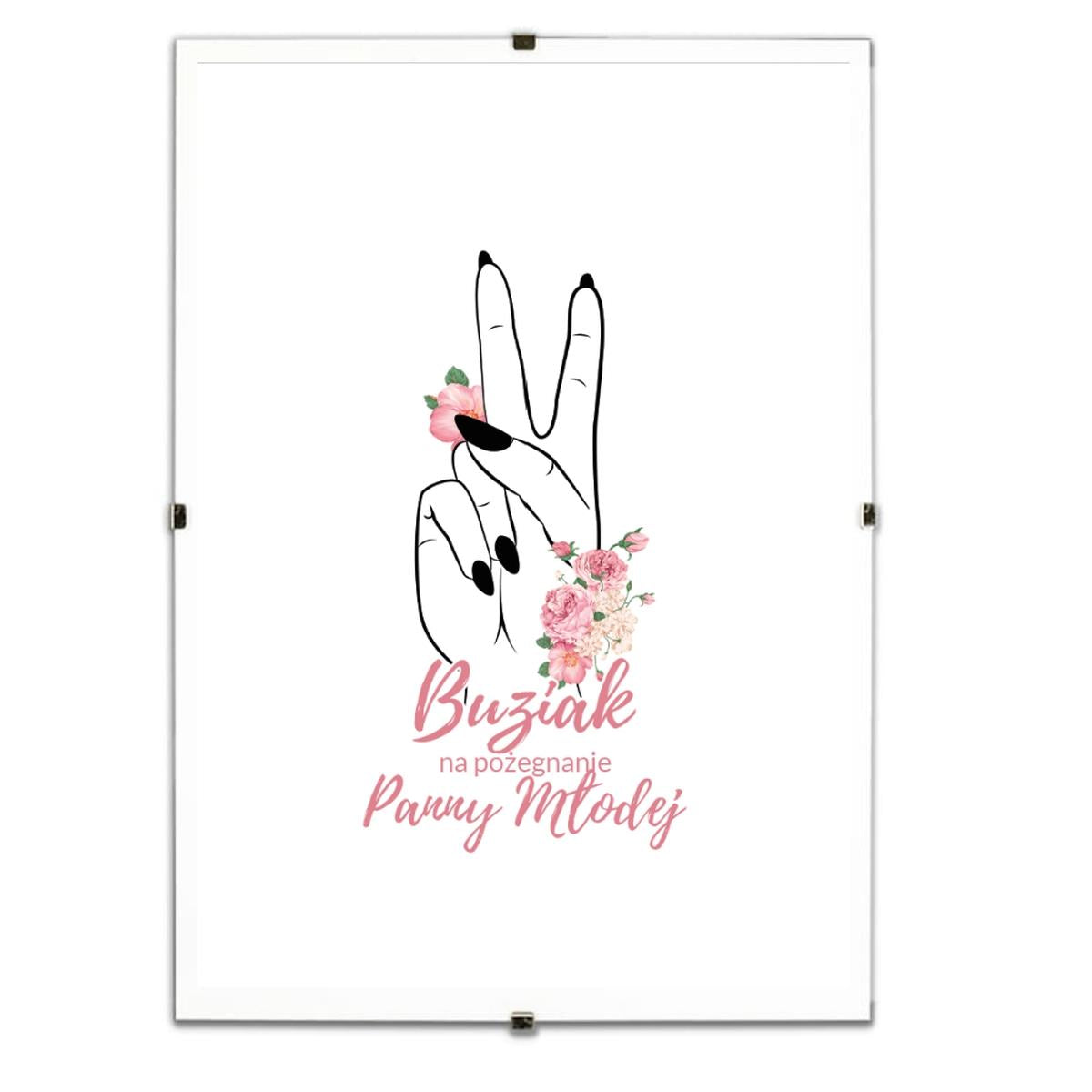 3-Pamiątkowy biały plakat "Buziaki na pożegnanie Panny Młodej" w antyramie.-3