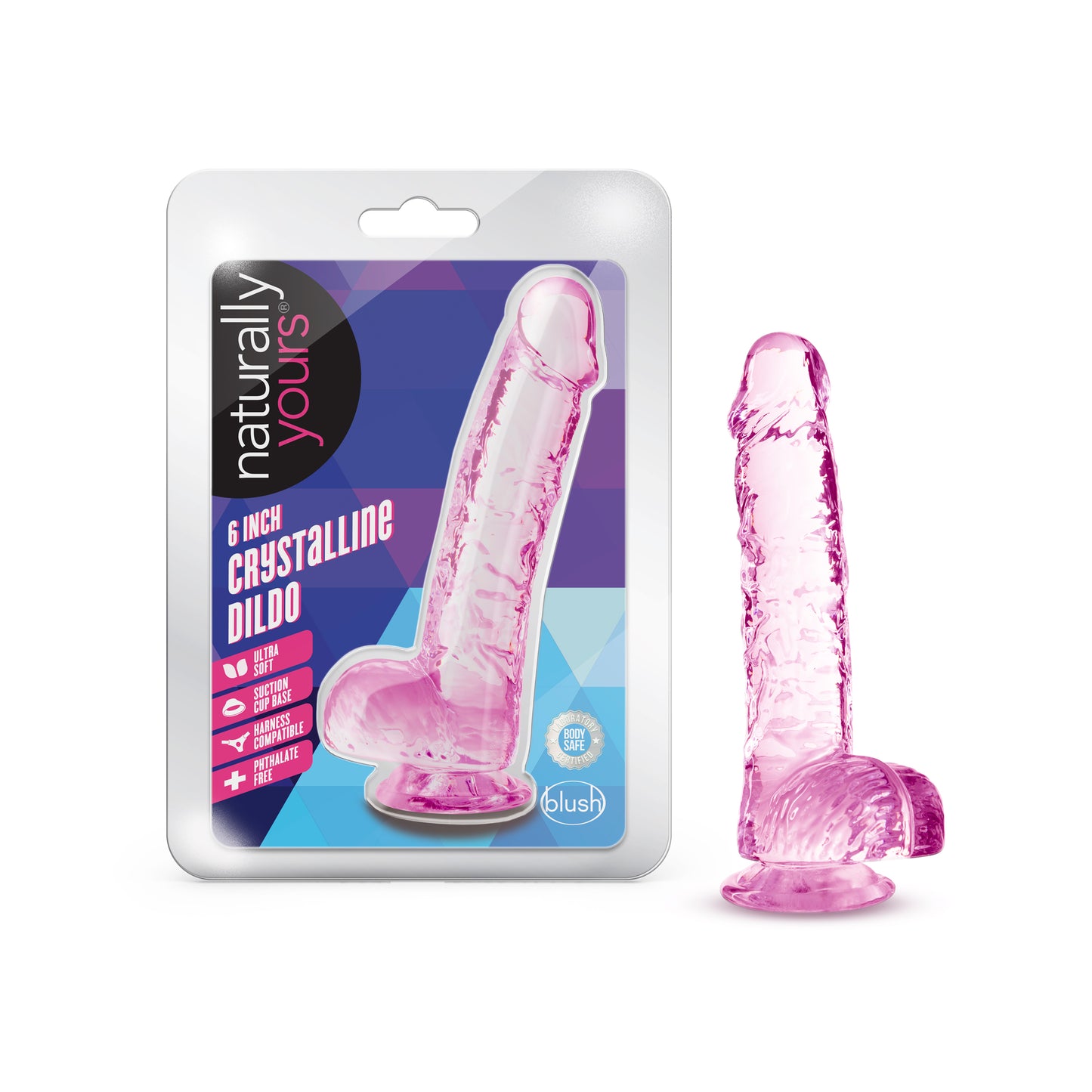 15-NATURALLY YOURS 6" CRYSTALLINE DILDO ROSE-15