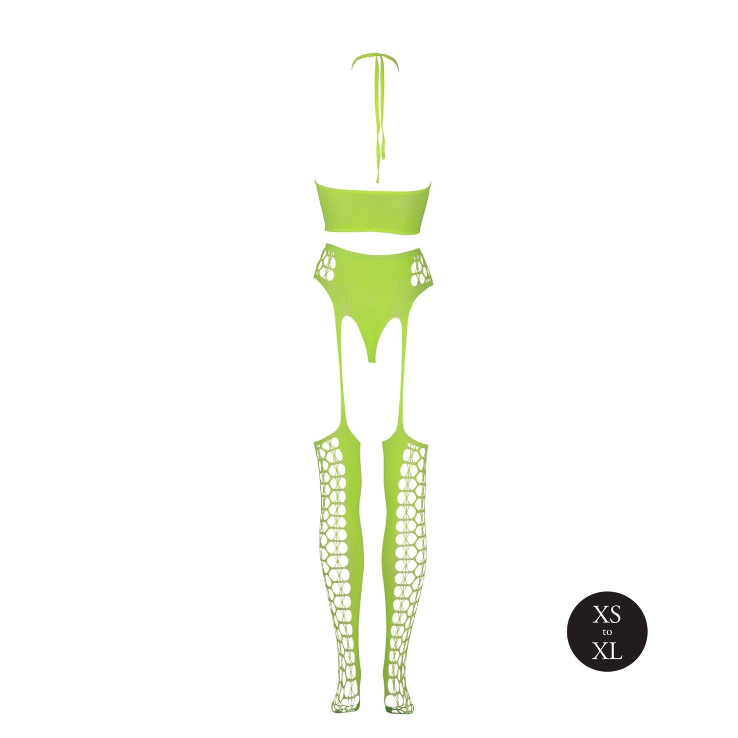 7-Two Piece with Crop Top and Stockings - Green - XS/XL-7