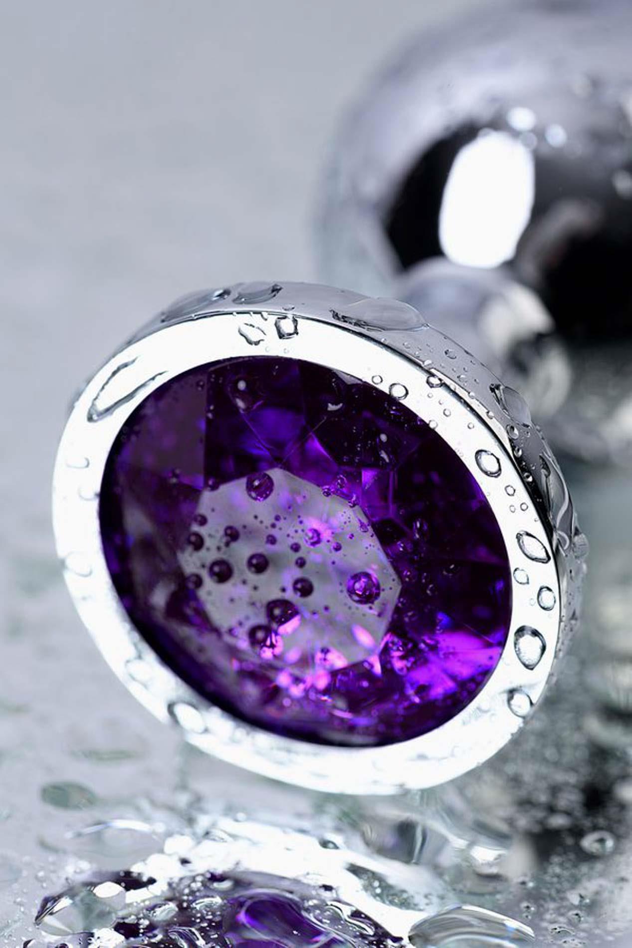 11-Silver anal plug TOYFA Metal,with a amethyst colored gem-11