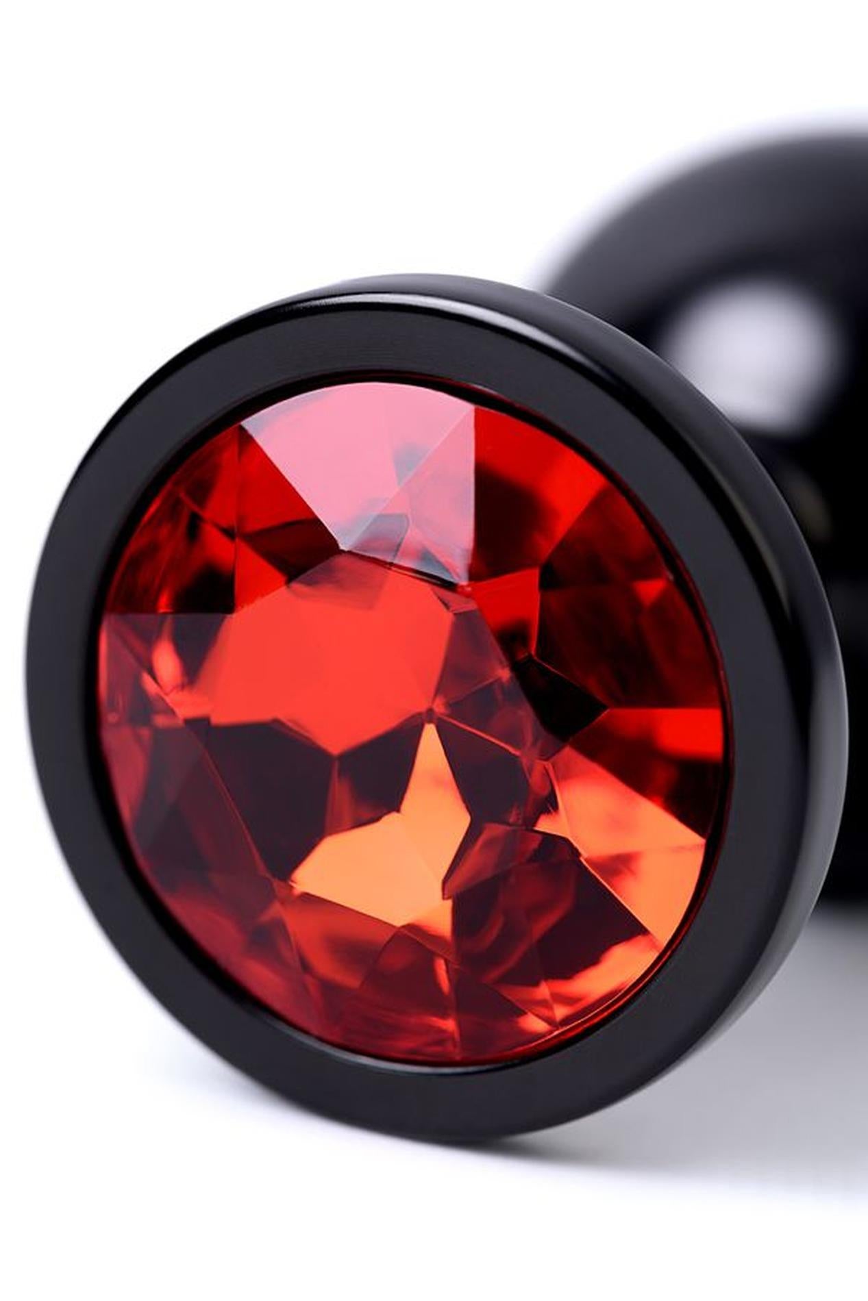 8-Black anal plug TOYFA Metal,with a ruby colored gem-8