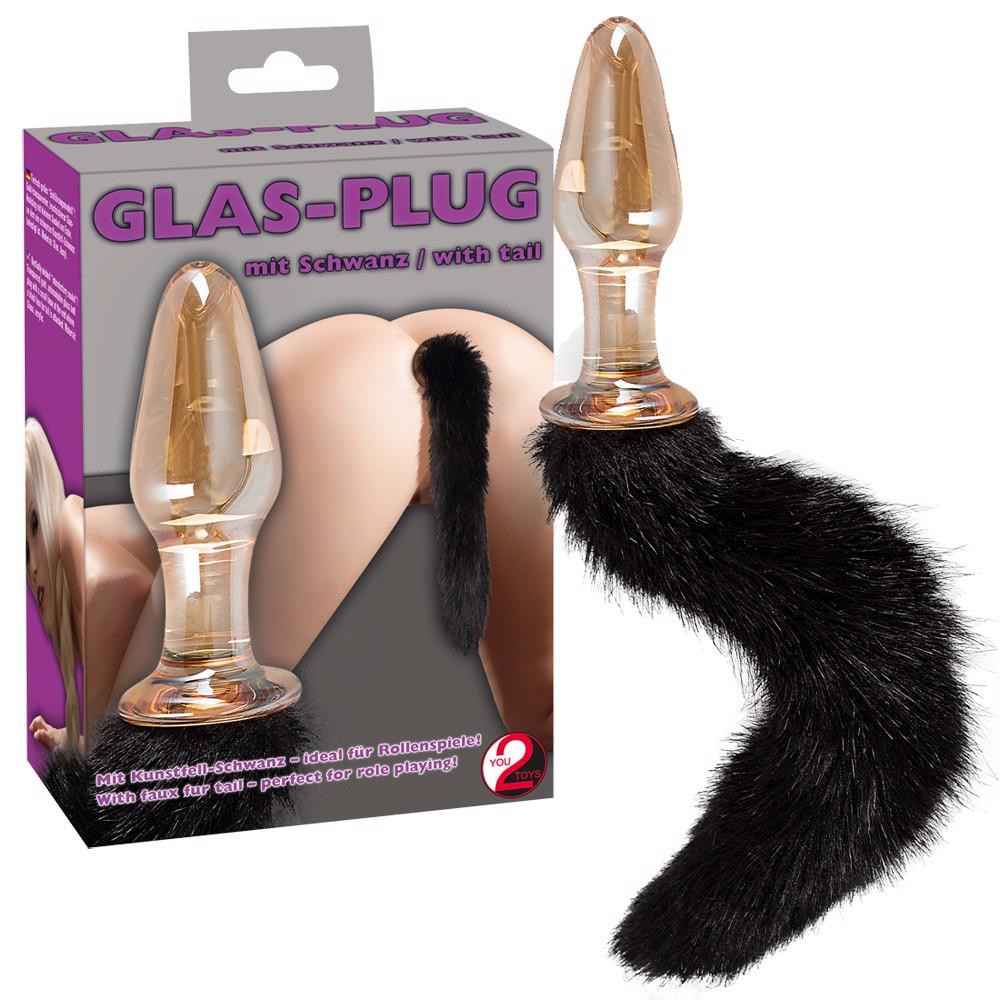 9-Szklany korek analny plug zatyczka z sex ogonem-9