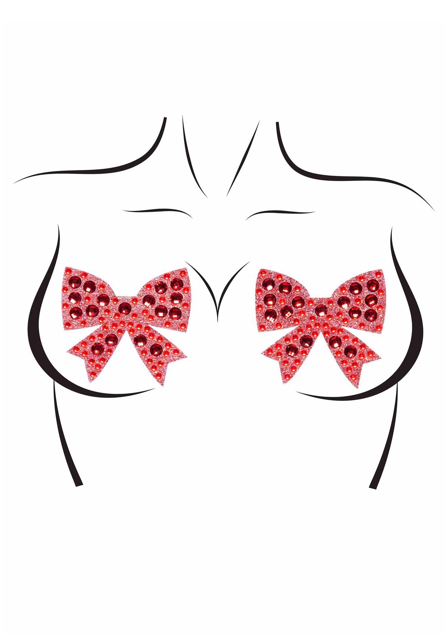 1-Rhinestone bow nipple jewels Red-1