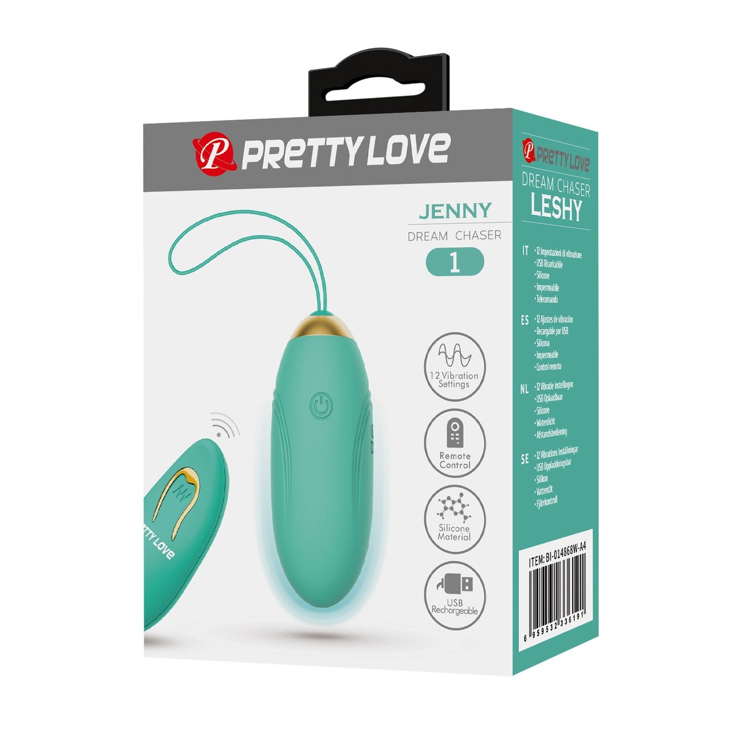 7-Wibrujące jajeczko -PRETTY LOVE - JENNY Dream chaser 1, Green, Wireless remote control 12 vibration functions-7