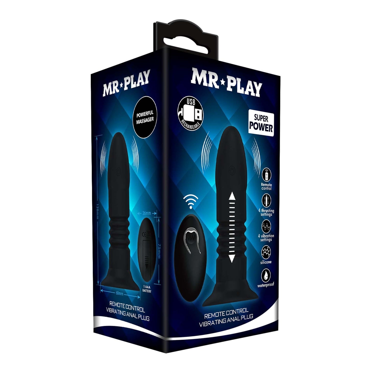 8-MR PLAY - VIBRATING ANAL PLUG 4 vibrations 4 thrusting Remote Control-8