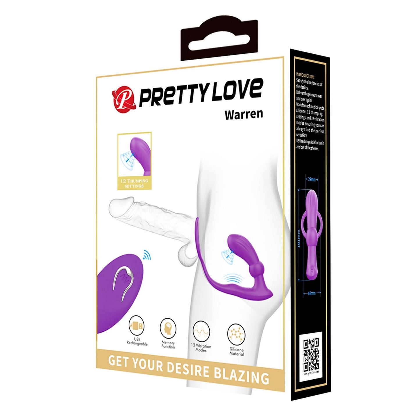10-PRETTY LOVE - Warren Purple, Wireless remote control 12 pulse wave settings 12 vibration functions-10