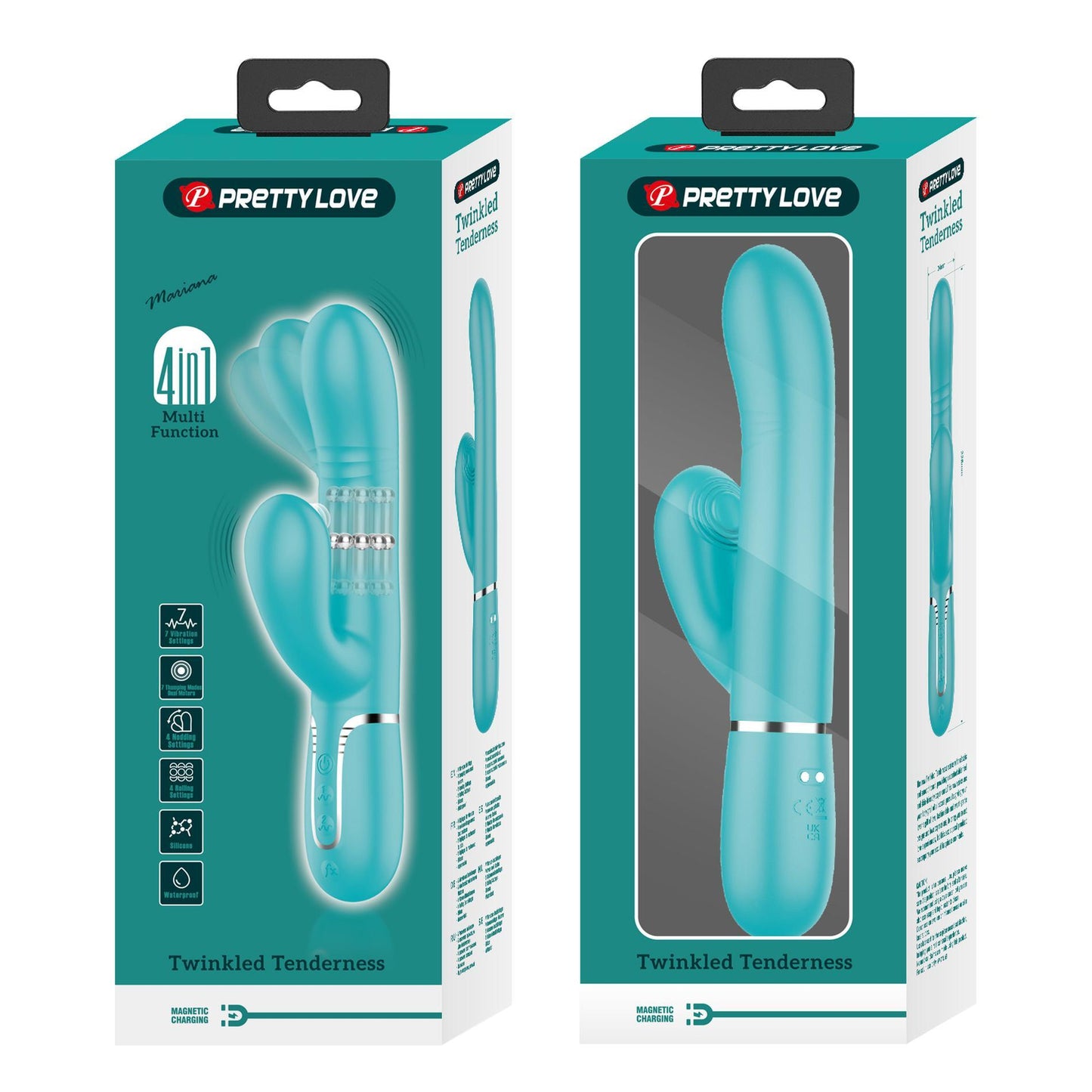 12-PRETTY LOVE - Mariana light blue, 7 vibration functions, 7 thrusting settings, 4 rolling functions, 4 nodding functions-12