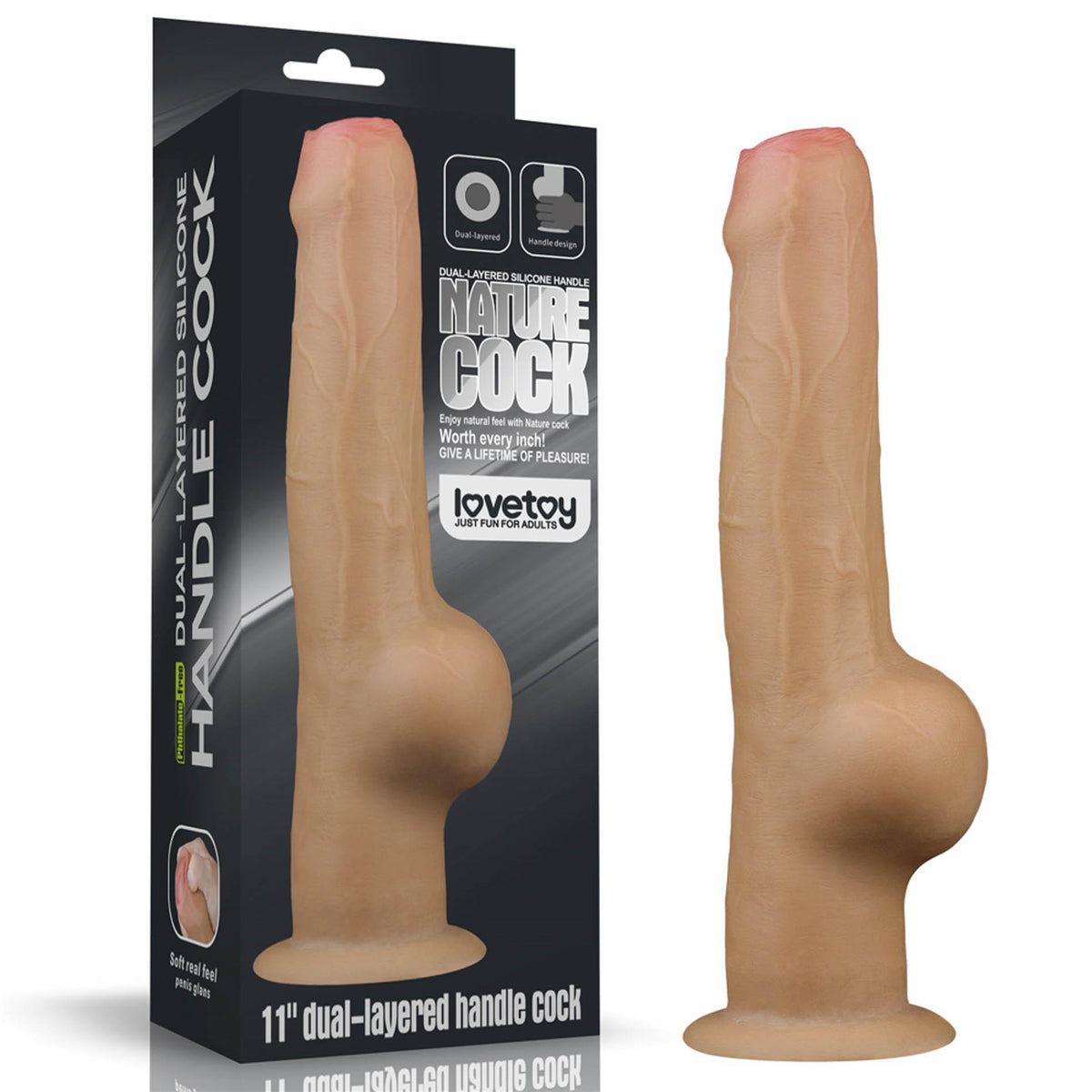 1-Dildo realistyczne dwuwarstwowe silikonowe Lovetoy z uchwytem 28 cm-1