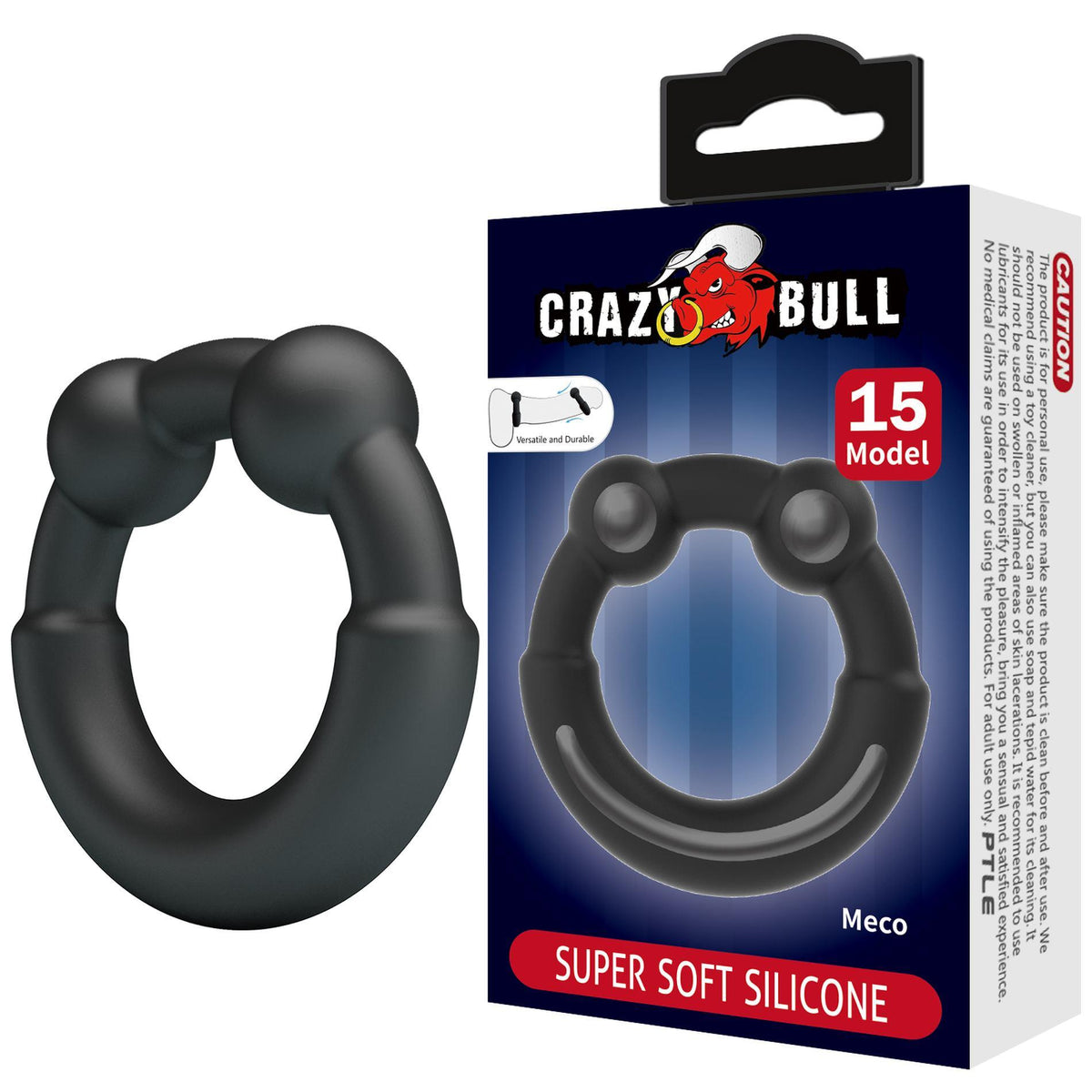 3-Pierścień erekcyjny super miękki silikonowy MECO Crazy Bull wodoodporny-3