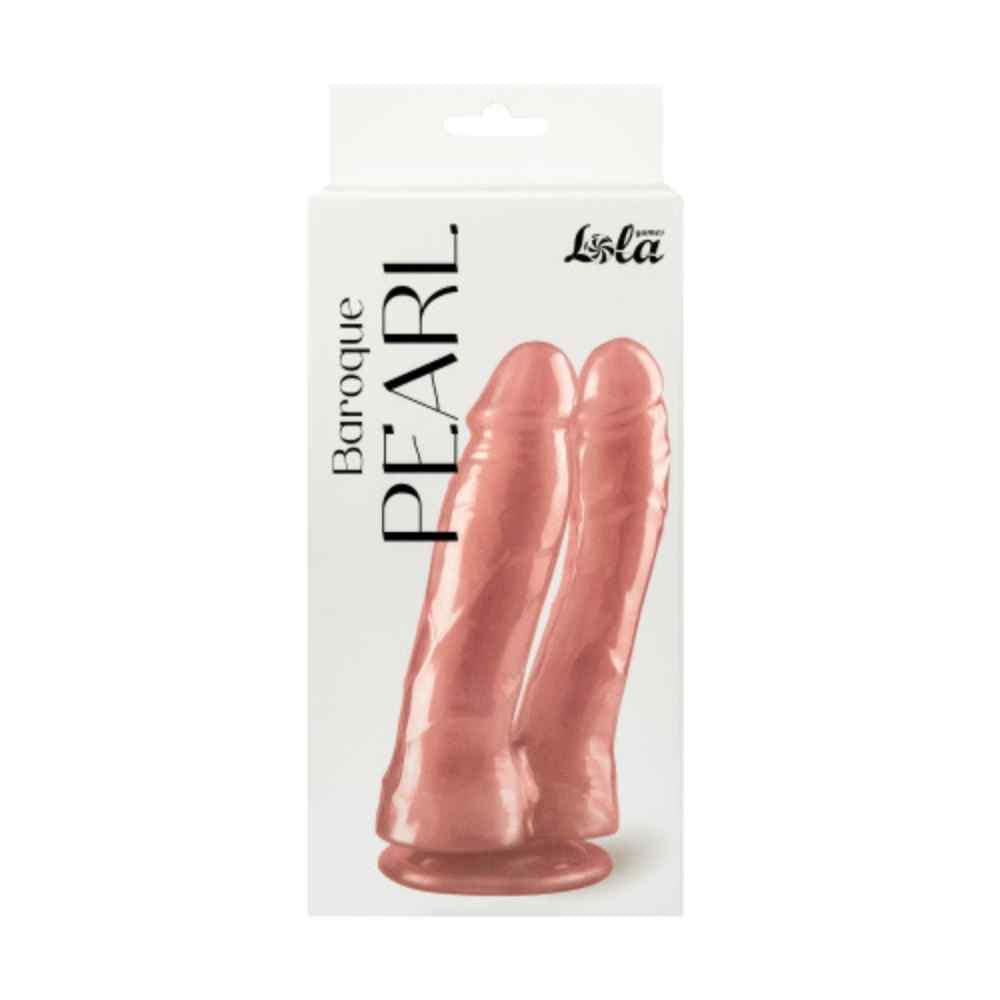 1-Podwójne dildo perłowe Pearl różowe z przyssawką 17 cm-1