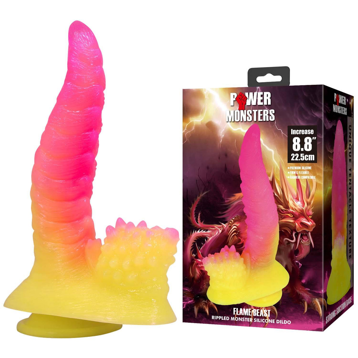 1-Dildo silikonowe żłobione Power Monsters Flamebeast 22,5 cm-1