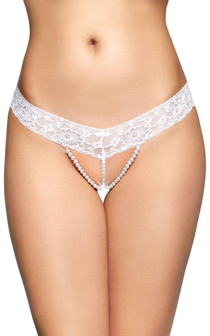 2-Koronkowe stringi bezkrokowe z koralikami SoftLine 2491 białe S/M-2