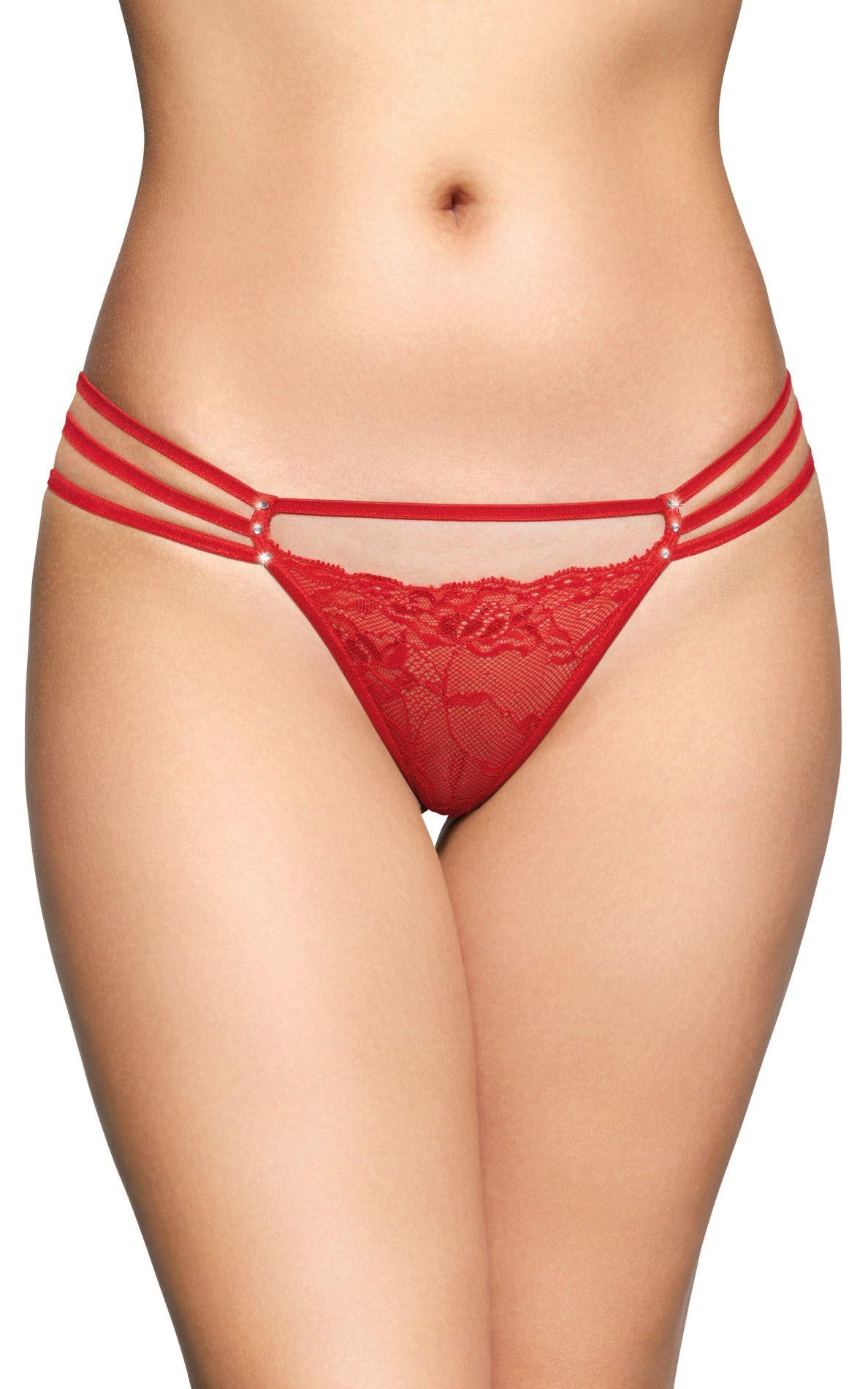 1-Koronkowe stringi z diamencikami SoftLine czerwone S/M-1