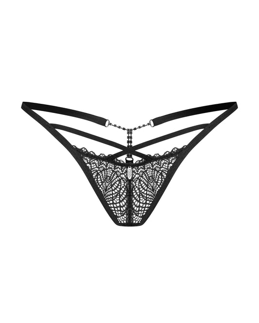 1-Stringi Obsessive Iliosa koronkowe z łańcuszkami czarny S/M-1