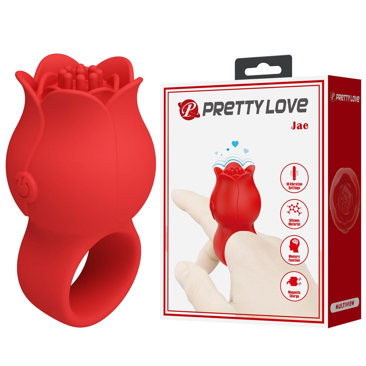 3-Pierścień wibrujący na palec JAE Pretty Love 10 trybów różany silikonowy-3