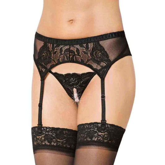 2-Koronkowy pas do pończoch z stringami SoftLine 3319 czarny M/L-2