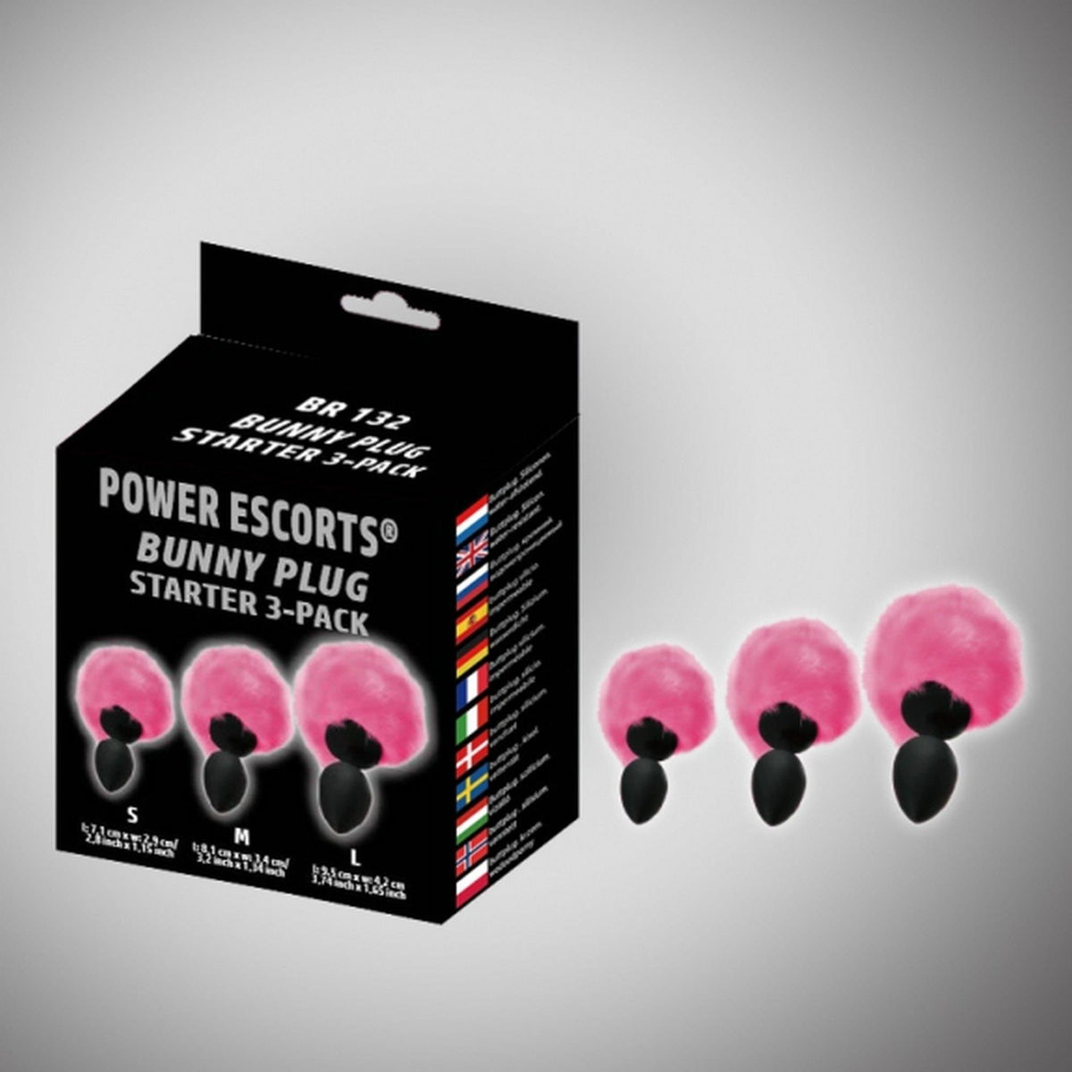 1-Zestaw 3 korków analnych z ogonkiem króliczym Power Escorts czarny różowy-1