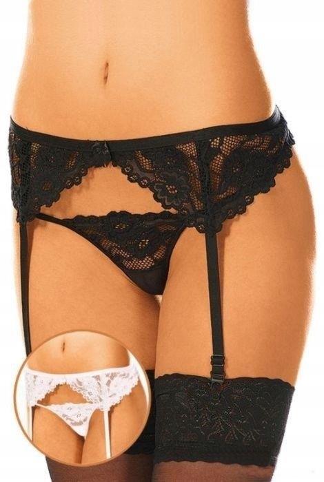 1-Koronkowy pas do pończoch z seksownymi stringami SoftLine 3309 czarny S/M-1