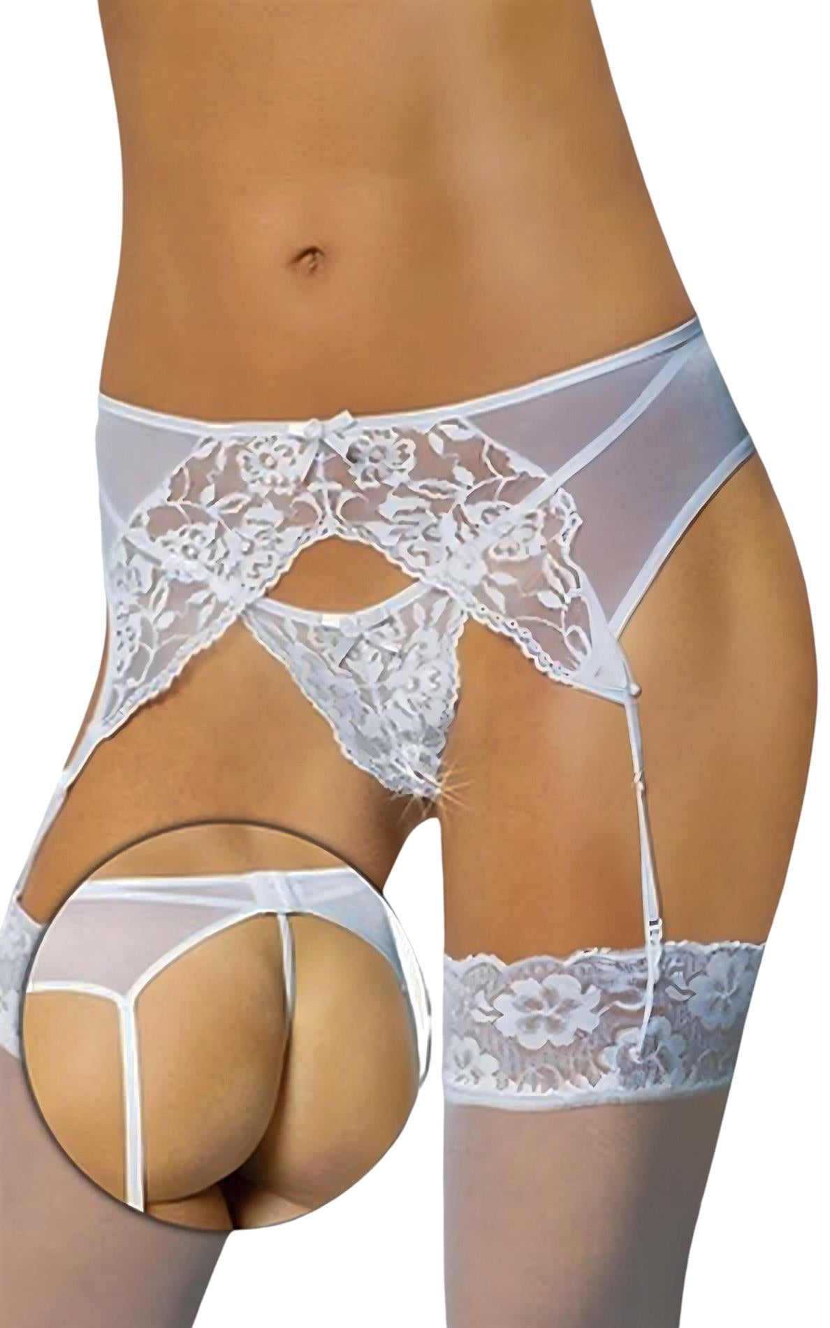 1-Pas do pończoch ze stringami koronkowy SoftLine 3317 biały M/L-1