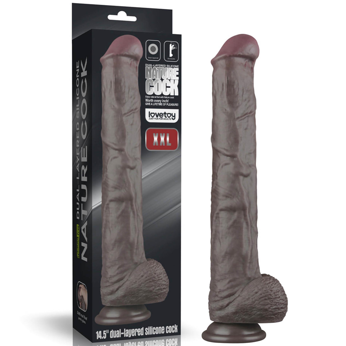 2-14.5'' Dual Layered Bendable Silicone Cock XXL(Black)-2