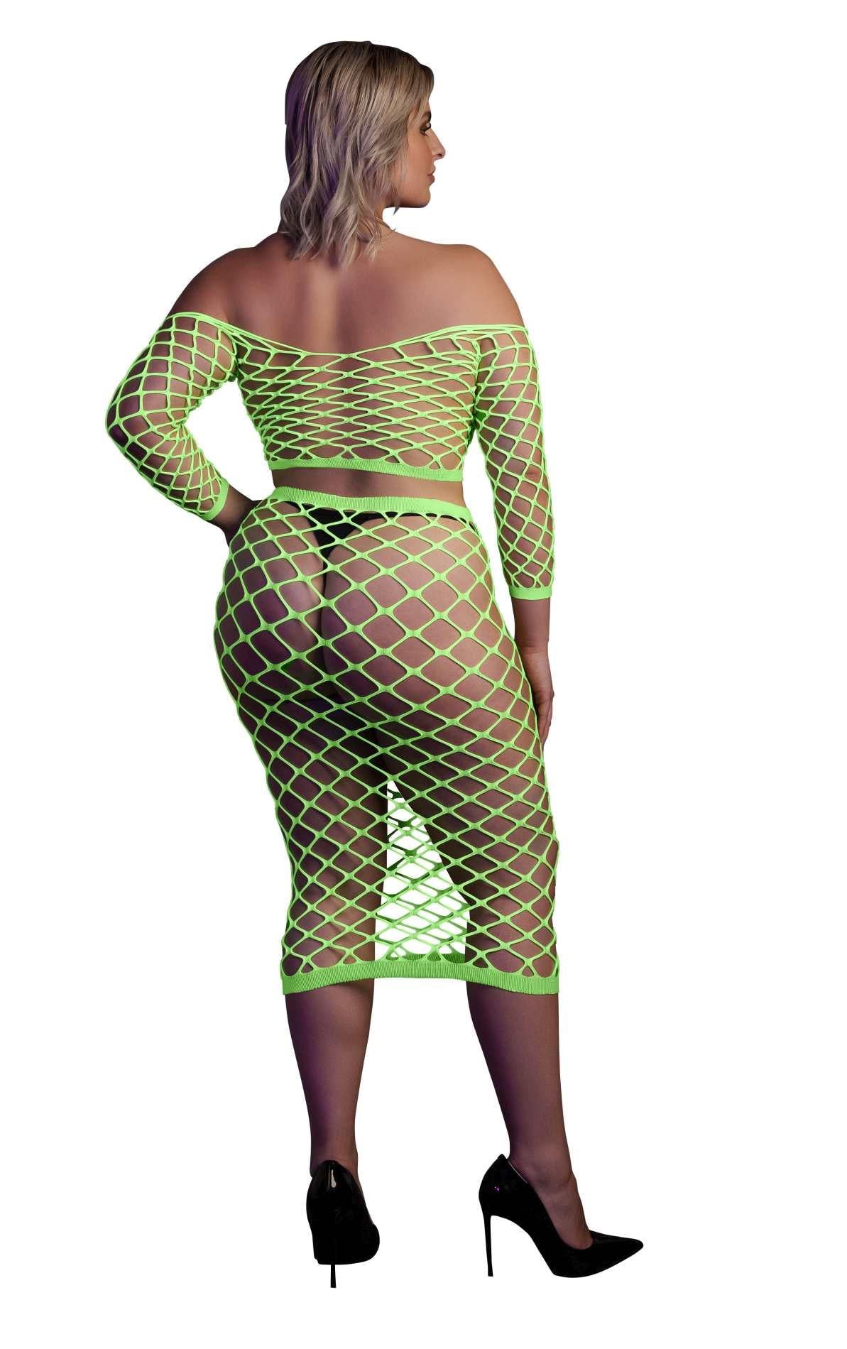 4-Neonowy komplet bielizny Ouch top z rękawem i spódnica XL XXXXL-4