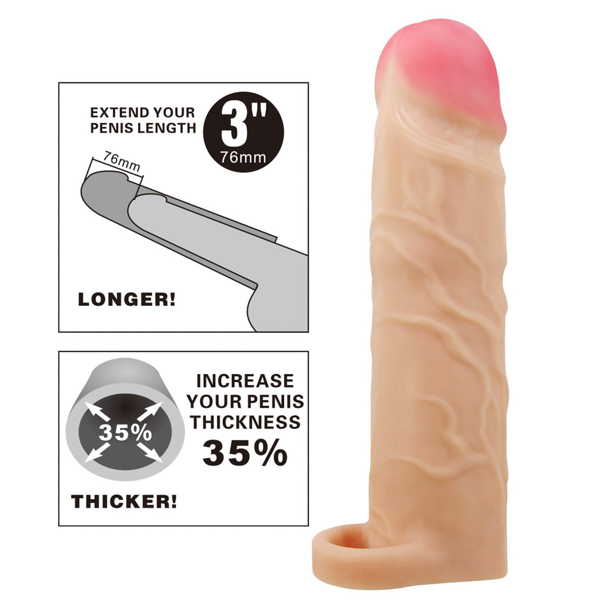 3-Przedłużka na penisa Pretty Love Gerd Flesh TPR 76 mm-3