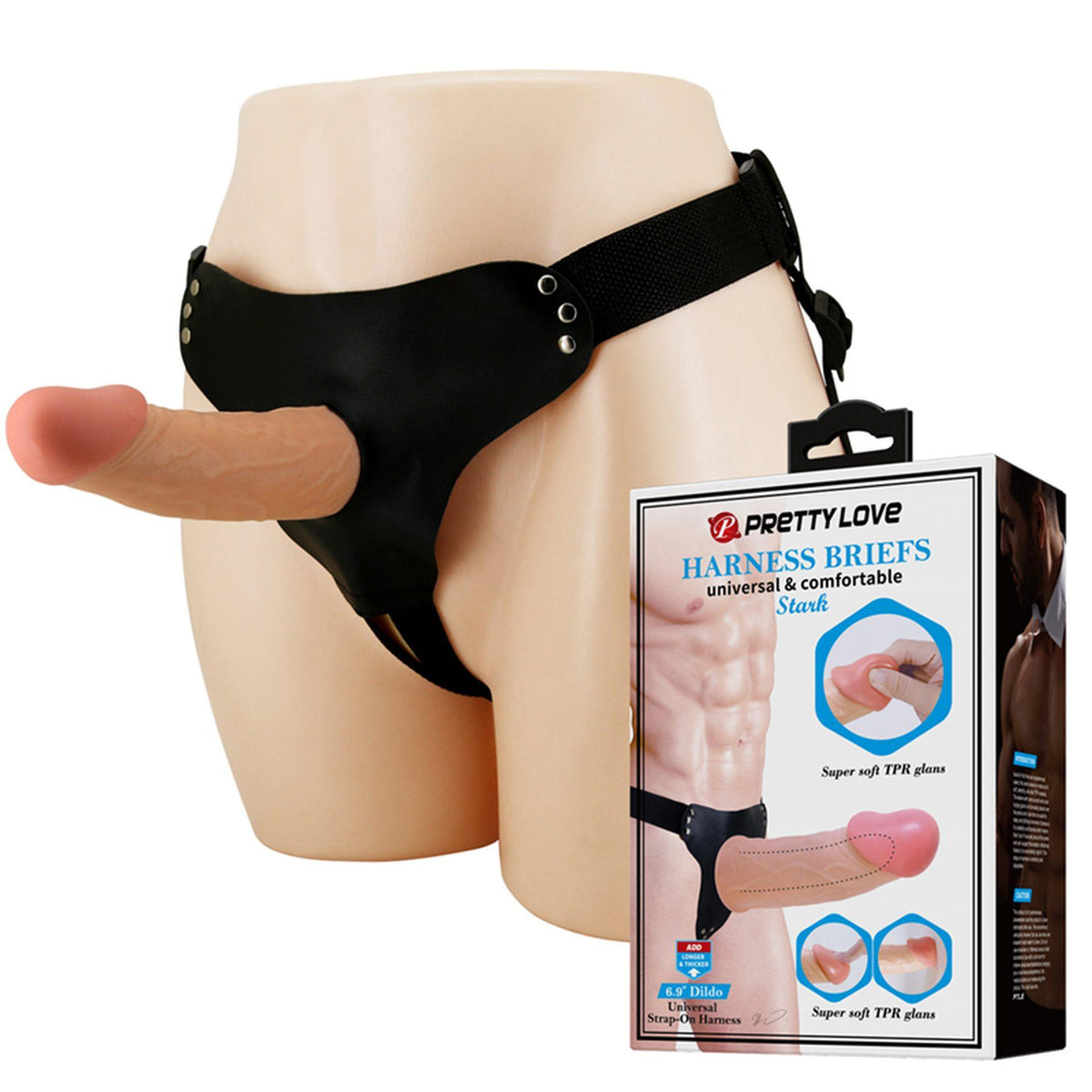 1-PRETTY LOVE - HARNESS BRIEFS Stark Universal Strap-On Harness 6,9'' Dildo Flesh-1
