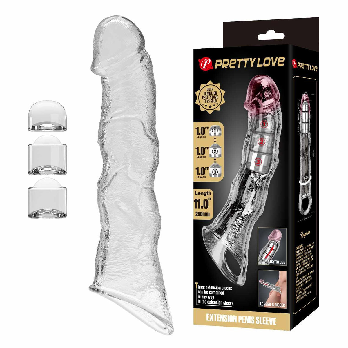5-Przedłużka na penisa Pretty Love z modułami transparentna 28 cm-5