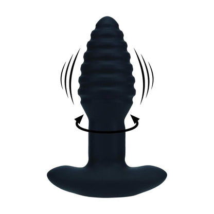 5-Korek analny Levelz wibrujący rotacyjny karbowany silikonowy czarny 12,5 cm-5