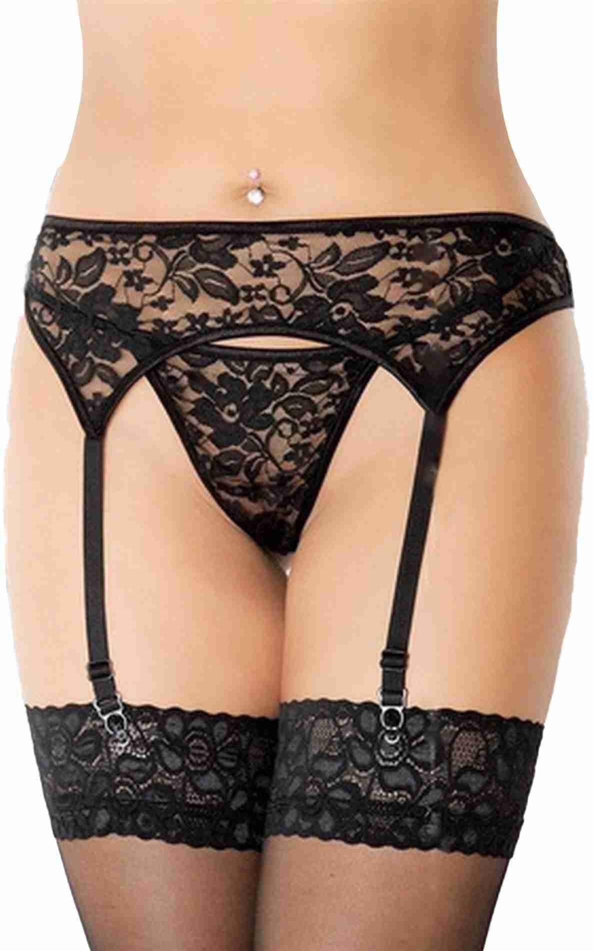 1-Koronkowy pas do pończoch SoftLine 3310 czarny S/M-1
