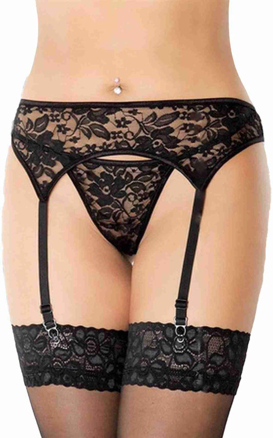 1-Koronkowy pas do pończoch SoftLine 3310 czarny S/M-1
