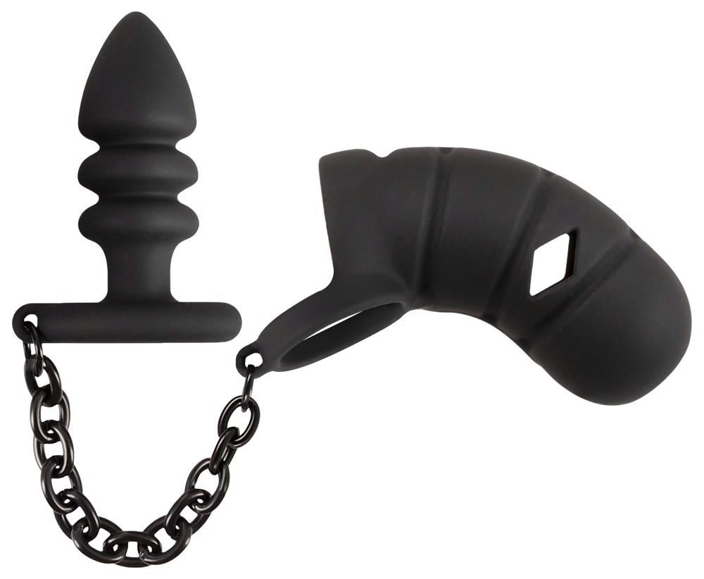 3-Klatka na penisa z plugiem analnym Black Velvets silikonowa-3