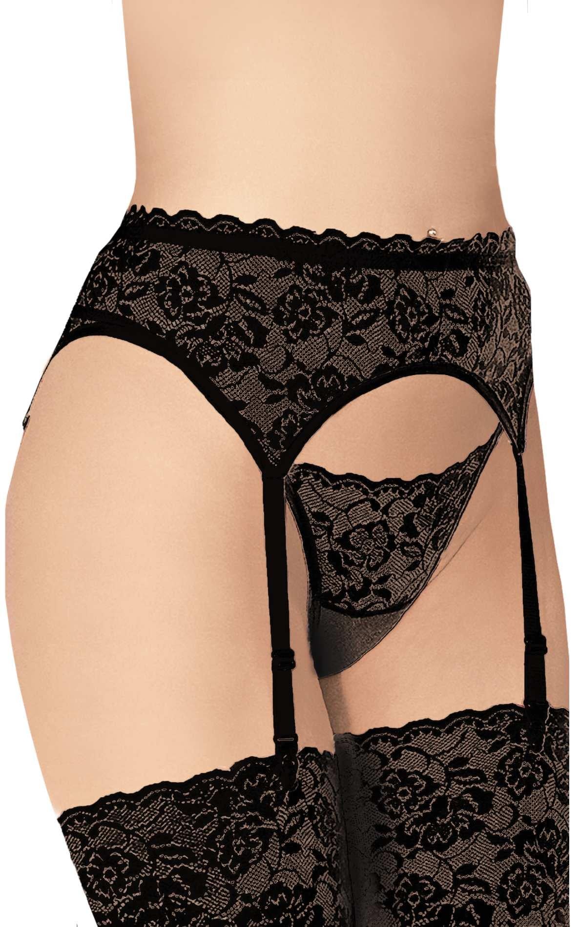 1-Pas do pończoch koronkowy SoftLine 3305 czarny XL-1