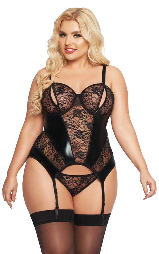2-Gorset erotyczny Jessica wet look SoftLine czarny 3XL-2